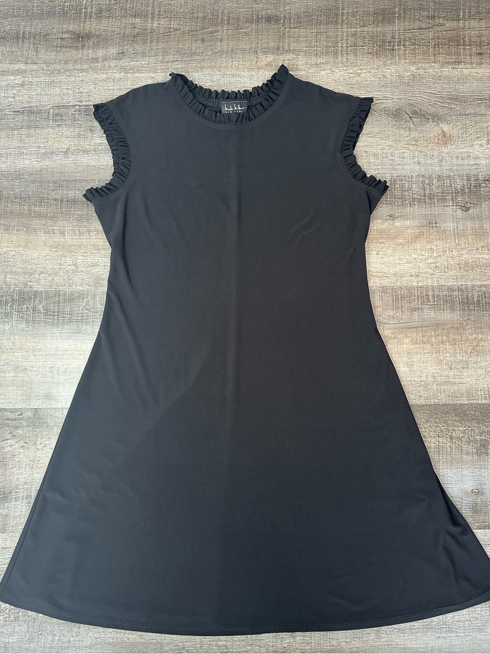 Nicole Miller New York Simple Chic Little Black Dress Sleeveless RuffleTrim Mini